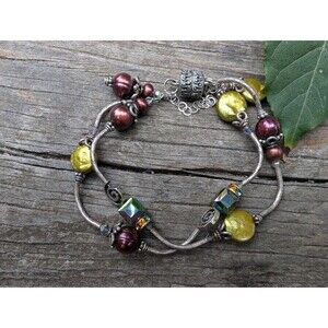 Vintage Sterling Pearl Crystal Bead Bracelet with Magnetic Clasp